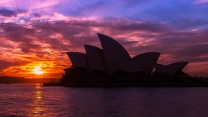 opera house, australia, architecture, building, sydney, nature, sunset, landmark, tourist attraction, travel, dusk